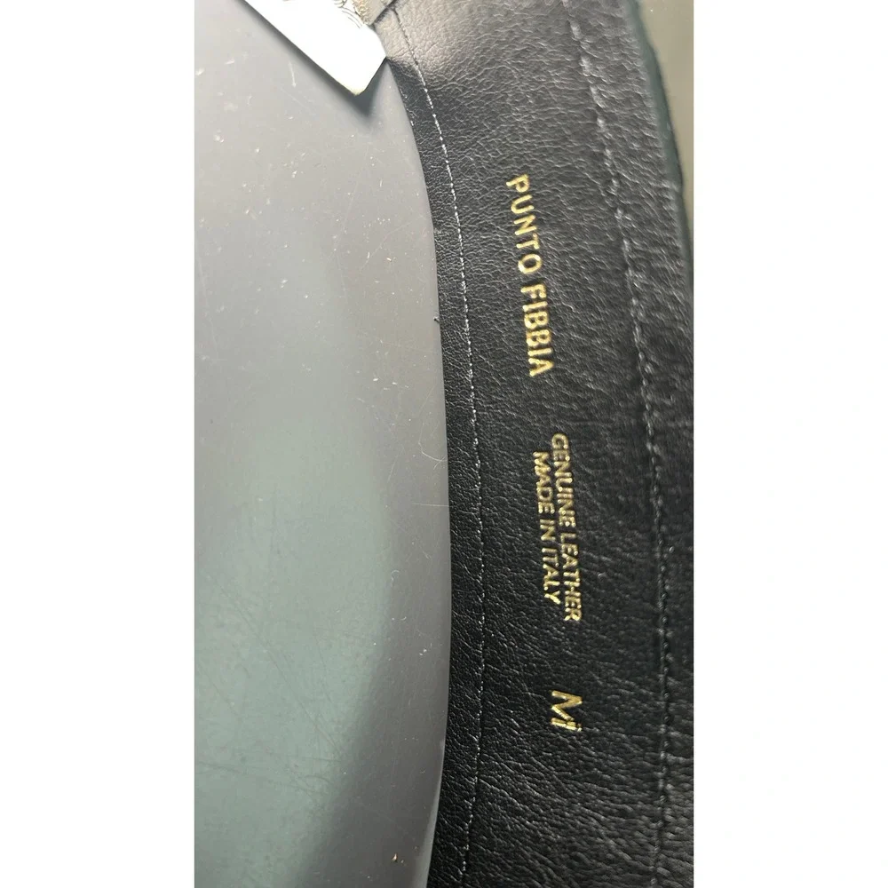 Punto Fibbia Black Italian Leather Belt Elastic Stretch Waist M Gold Buckle NWT
